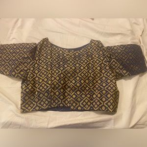 Saree blouse navy blue with woven gold designs
